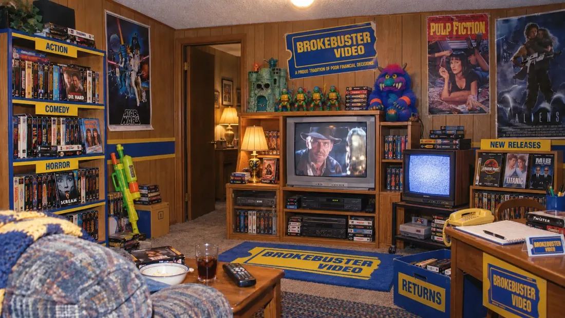 Brokebuster Video's retro store interior, an existing asset from the live website